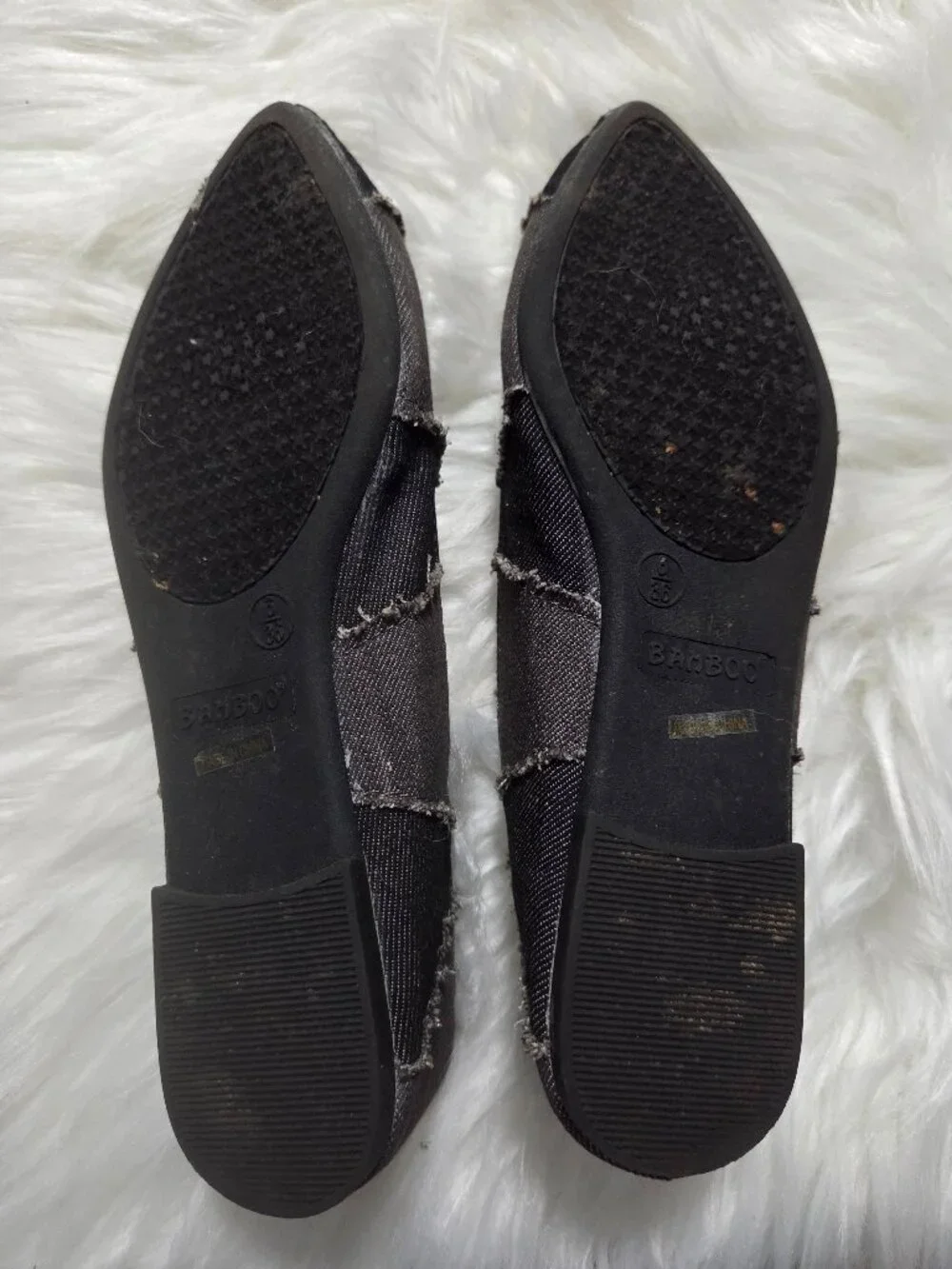 Bamboo Distressed Black/Gray Denim Flats